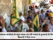 अंबाला कार्यालय के बाहर खराब धान की फसल के मुआवजे के लिए किसानों ने दिया धरना