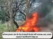 दर्दनाक हादसा: कार के पेड़ से टकराने के बाद लगी भयानक आग, घायल चालक ने चंद मिनटों में ताेड़ा दम