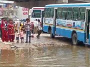पहली ही बारिश में पलवल बस स्टैंड का परिसर हुआ जलमगन…लोग हो रहे परेशान