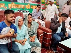 पेरिस पैरालंपिक में स्वर्ण पदक विजेता नवदीप श्योराण का अपने गांव पहुंचने पर हुआ भव्य स्वागत