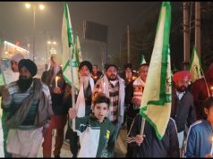 भाकियू शहीद भगत सिंह के सदस्यों ने किसान आंदोलन के समर्थन में निकाला कैंडल मार्च..सरकार को दी चेतावनी