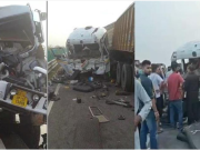 चरखी दादरी: हाईवे पर तीन ट्रकों की जबरदस्त टक्कर, दो की मौत, एक गंभीर घायल