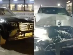 फरीदाबाद हाईवे पर 200 किमी/घंटा की रफ्तार में मर्सिडीज-बीडब्ल्यू रेस, बाइक को टक्कर में दो युवक घायल