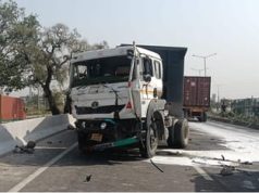 रेवाड़ी हाईवे पर भीषण हादसा: तीन वाहन टकराए, कैंटर चालक गंभीर घायल