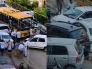 पंचकूला में अनियंत्रित निजी कॉलेज बस ने खड़ी गाड़ियों को मारी टक्कर, 5 से 6 वाहन क्षतिग्रस्त