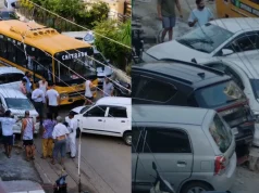 पंचकूला में अनियंत्रित निजी कॉलेज बस ने खड़ी गाड़ियों को मारी टक्कर, 5 से 6 वाहन क्षतिग्रस्त