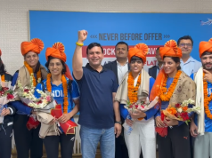 कॉमनवेल्थ गेम्स के पदक विजेताओं का दिल्ली एयरपोर्ट पर भव्य स्वागत